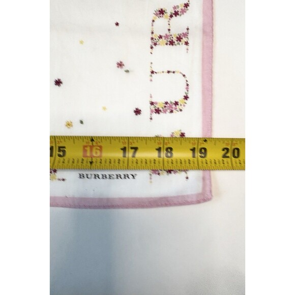 Burberry Scarf White w/ Pink Floral Pattern & Large Monogram Logo Flowers - Picture 9 of 9